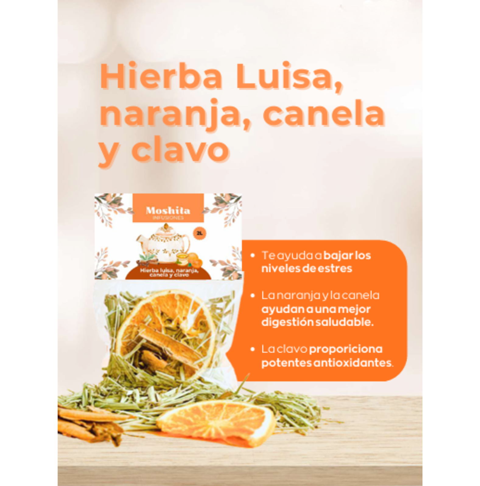 infusión hierba luisa, naranja, canela y clavo Infusión hierba luisa, naranja, canela y clavo